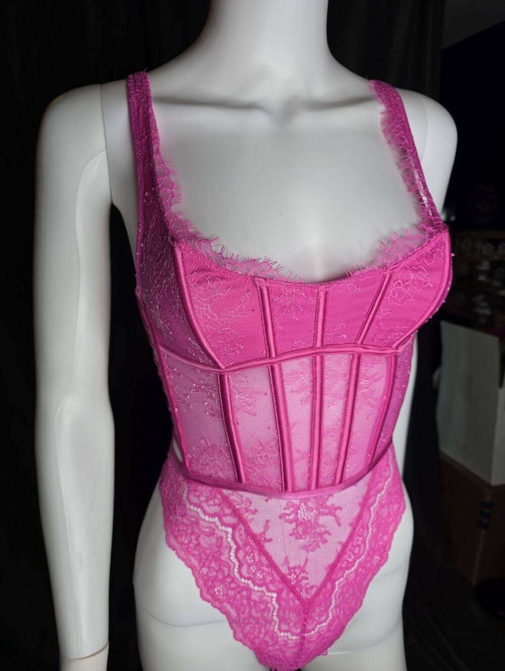 Victoria's Secret Neon Pink Lace Bustier Teddy - Picture 9 of 16
